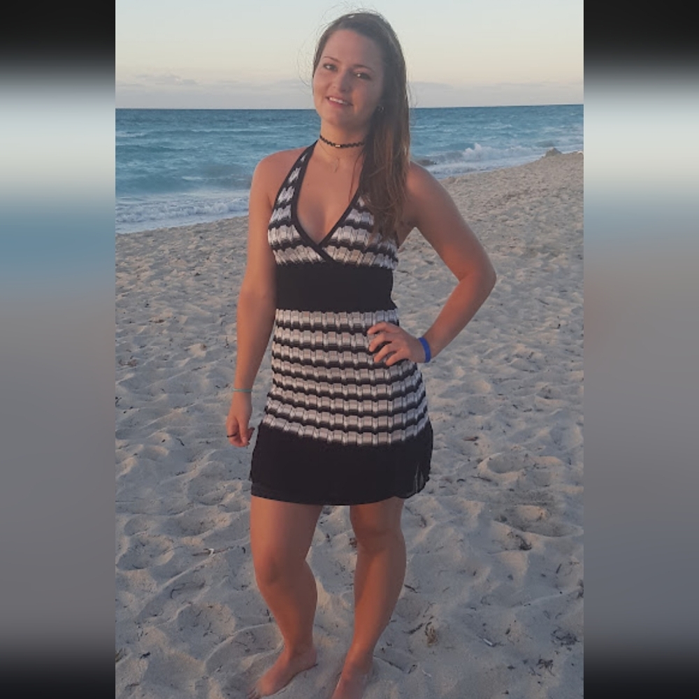 Marciano Black and White Chevron Halter Swim Coverup